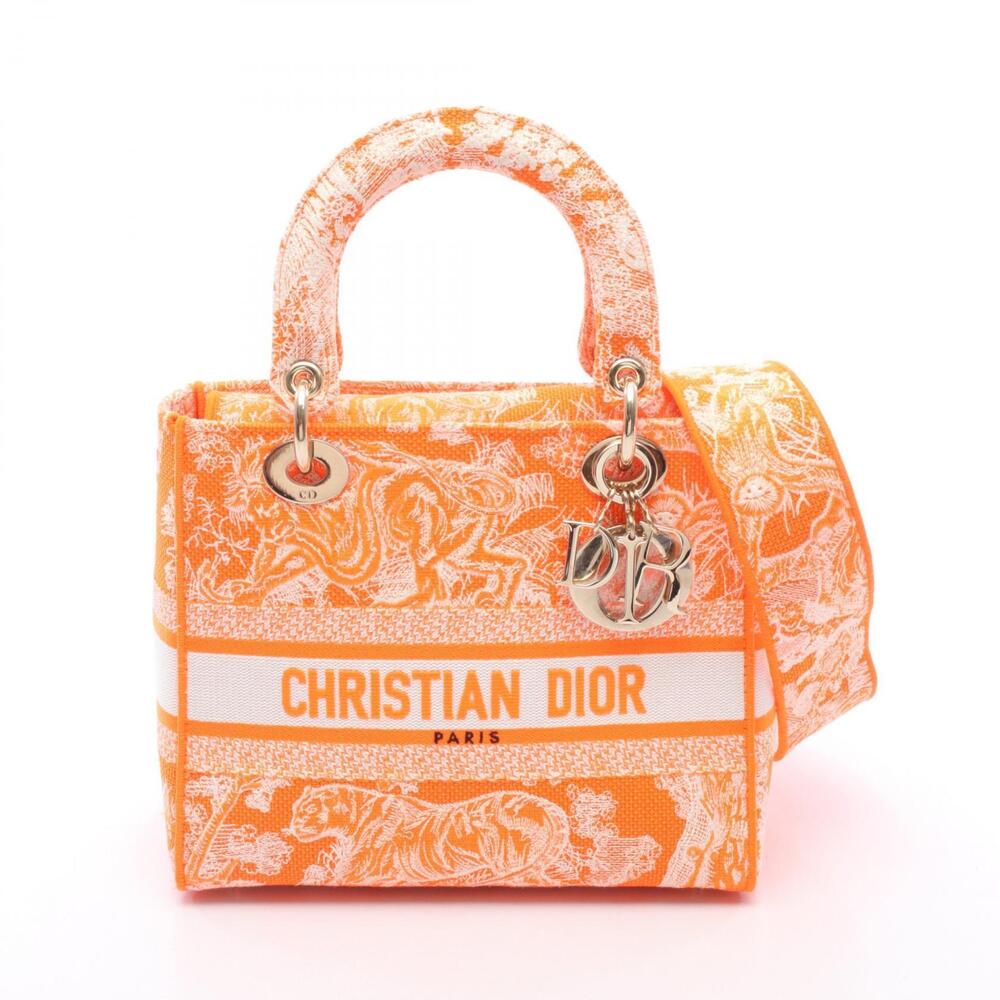 Christian Dior LADY Lite Handbag Canvas Orange White